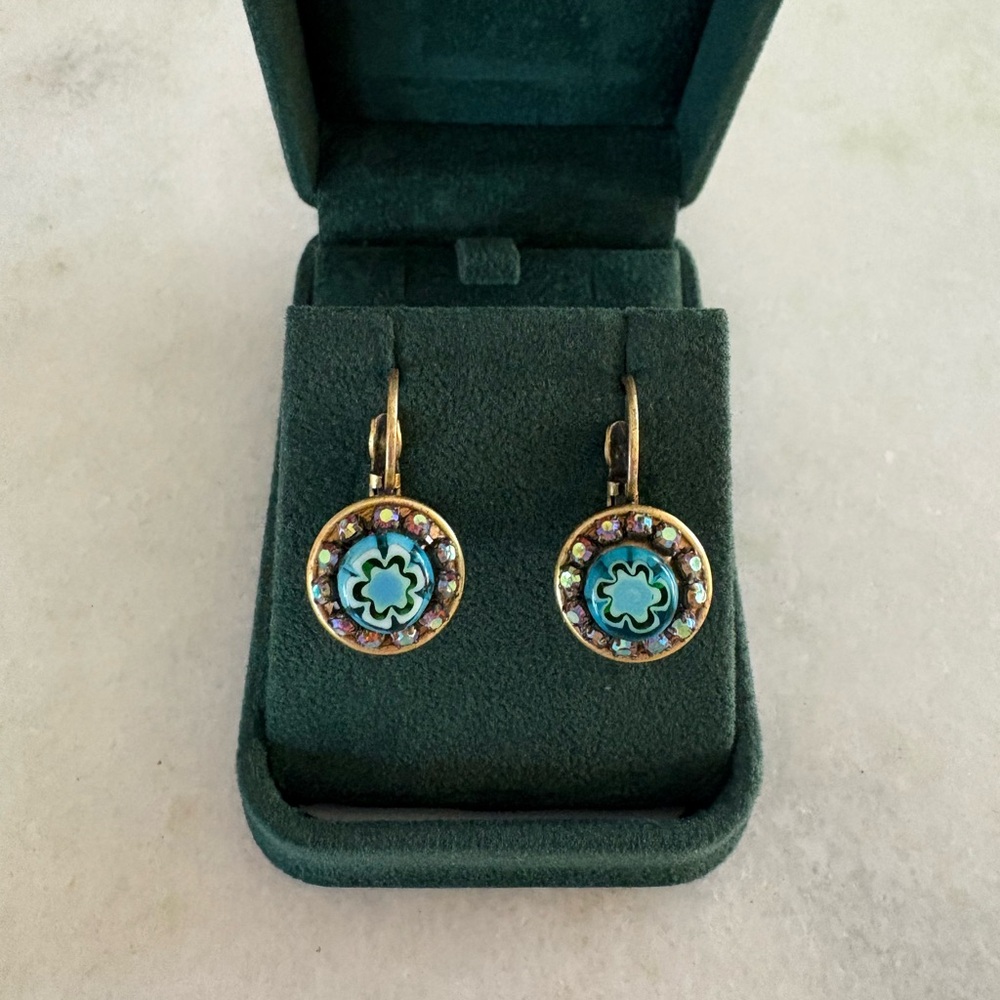 Elegant Gold and Blue Clover Earrings